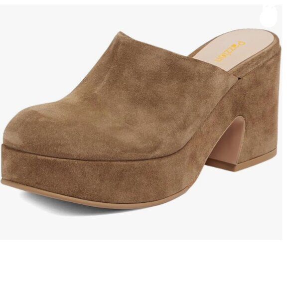 Pazzion Brown Comfy Platform Round Toe Mules Clogs Slip On Chunky High Heel Shoe - Picture 1 of 8
